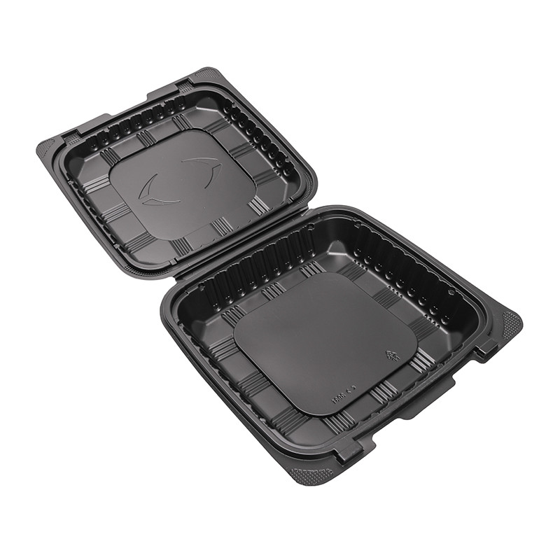 Disposable PP Lunch box with cap seal black square one grid fast food box