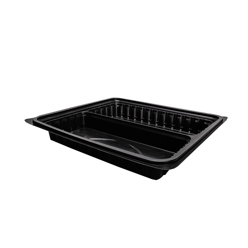 Caja de comida rápida cuadrada y negra con tapa BOPS