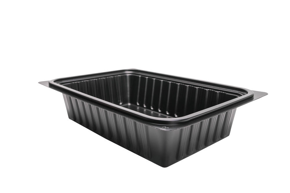 Caja de comida rápida cuadrada y negra con tapa BOPS